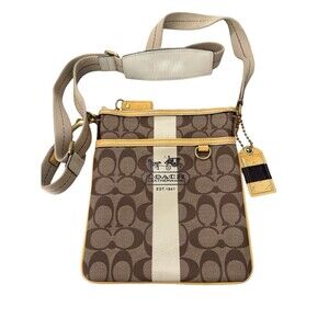 Coach Heritage Stripe Crossbody Bag 40924 Signature Khaki Swingpack Tattersall